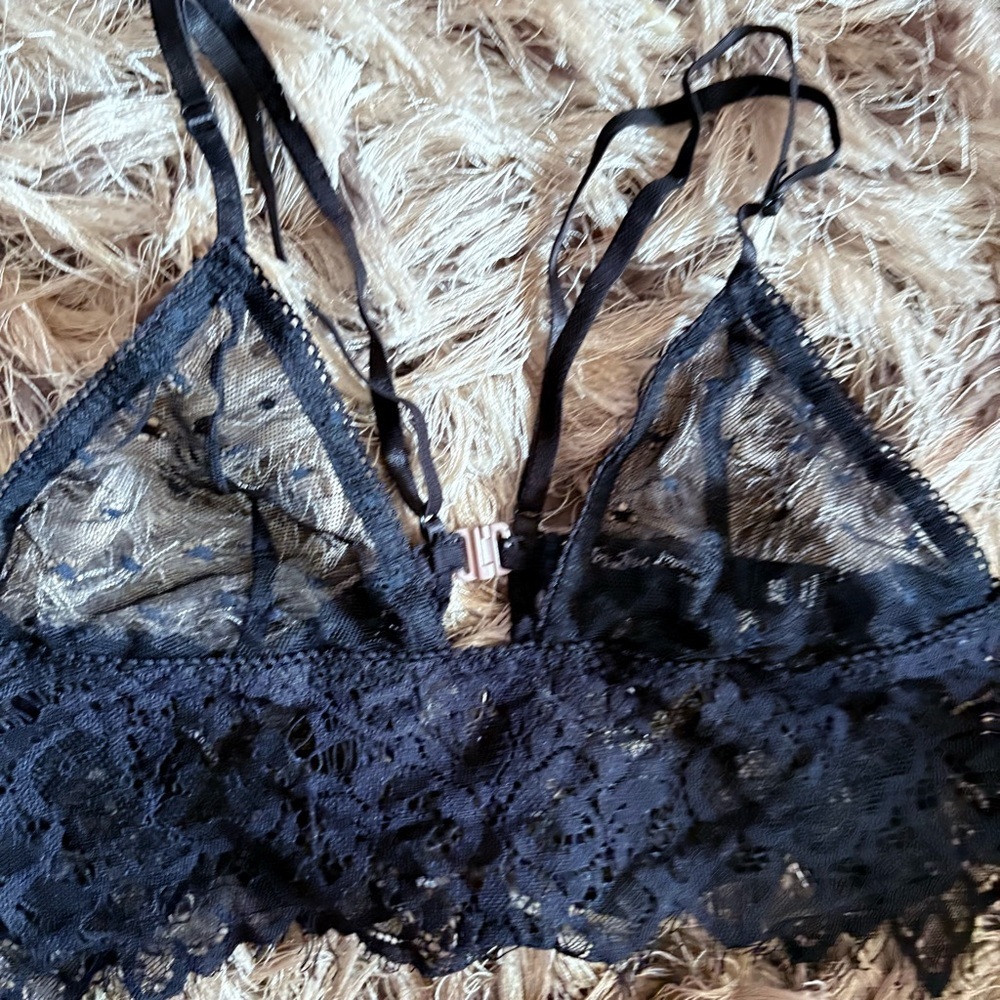 For Love And Lemons Black Lace Bra with Scalloped Edges